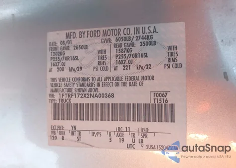 2002 Ford F-150 Xl/Xlt из США, поврежденный, VIN 1FTRF172X2NA00368